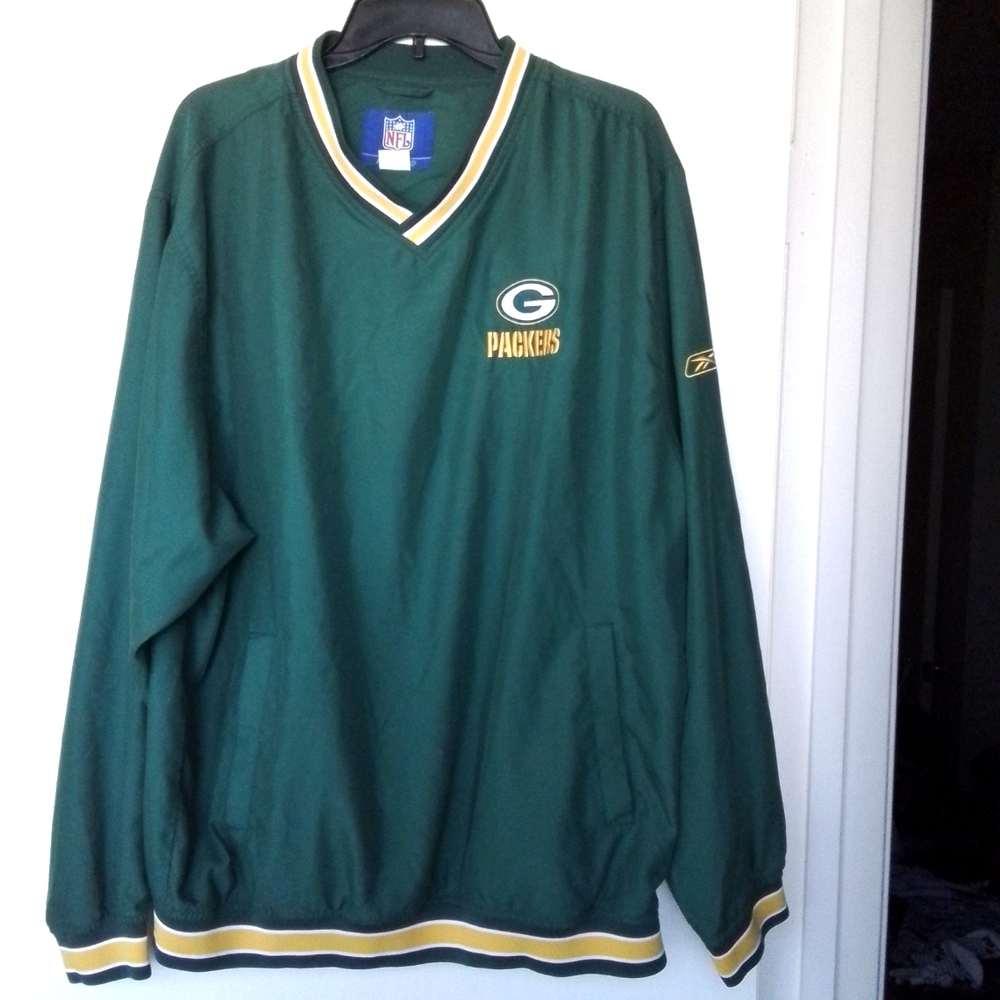 Reebok NFL Green Bay Packers V-neck Windbreaker Pullover size L
